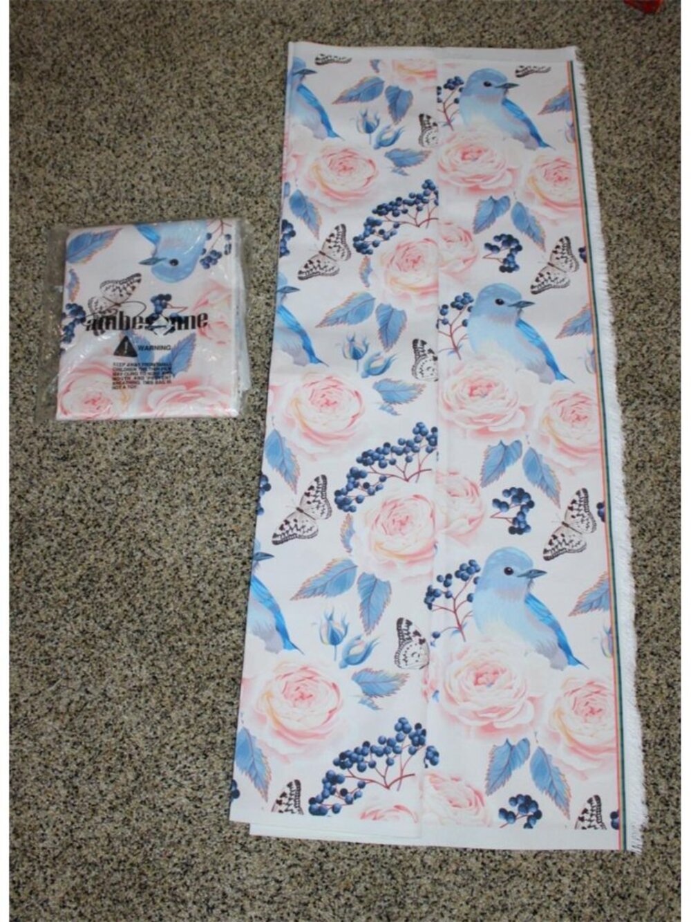 NWT Ambesonne Vintage Blue Bird Floral Fabric 2 Yards Pastel Pink Butterflies